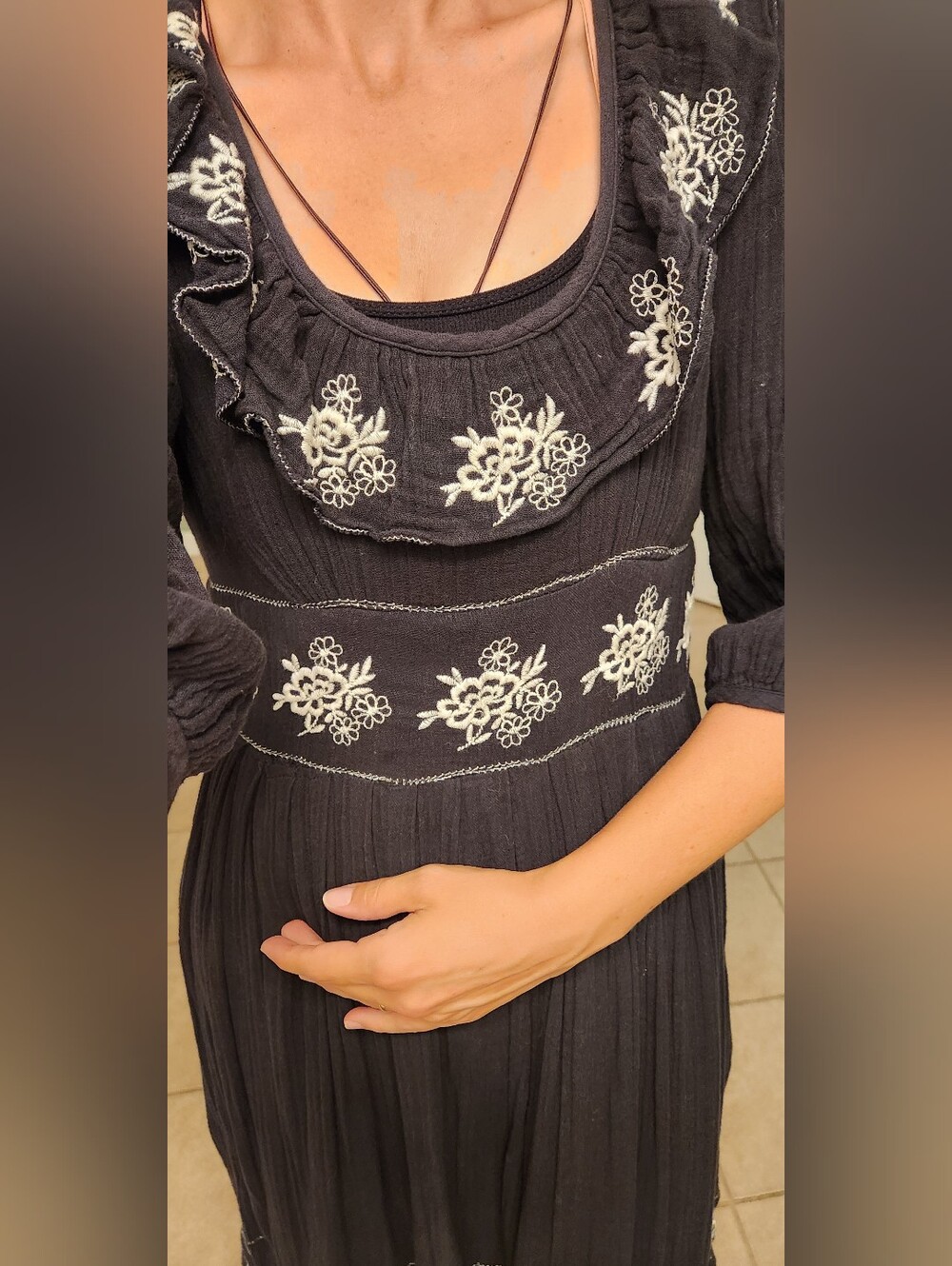 Free People Lovers Lane Size M Maxi Dress  Black Embroidered Tiered - Picture 8 of 14